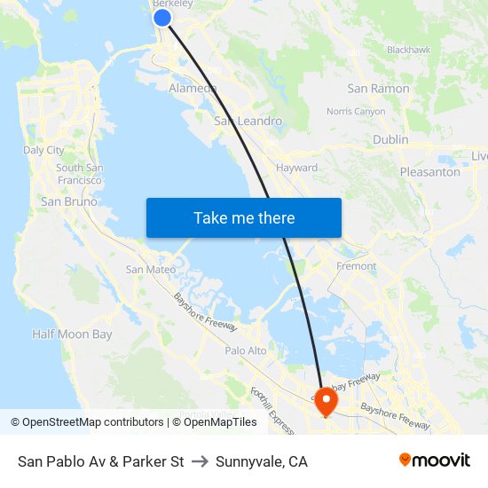 San Pablo Av & Parker St to Sunnyvale, CA map