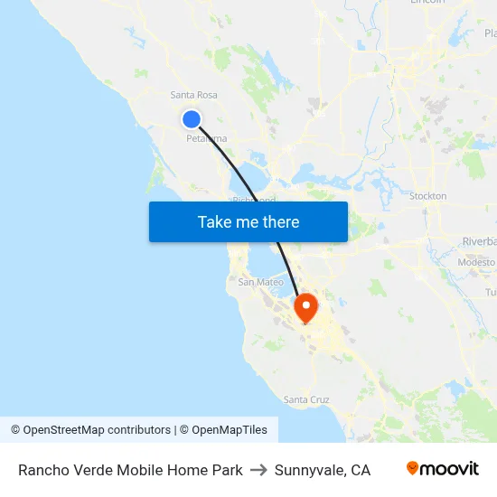 Rancho Verde Mobile Home Park to Sunnyvale, CA map