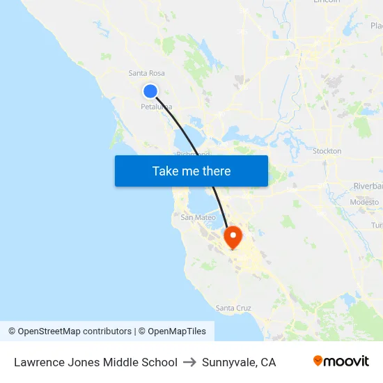 Lawrence Jones Middle School to Sunnyvale, CA map