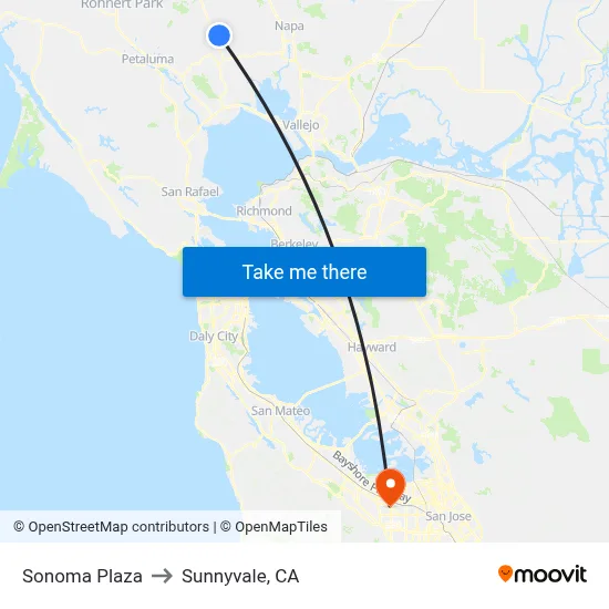 Sonoma Plaza to Sunnyvale, CA map
