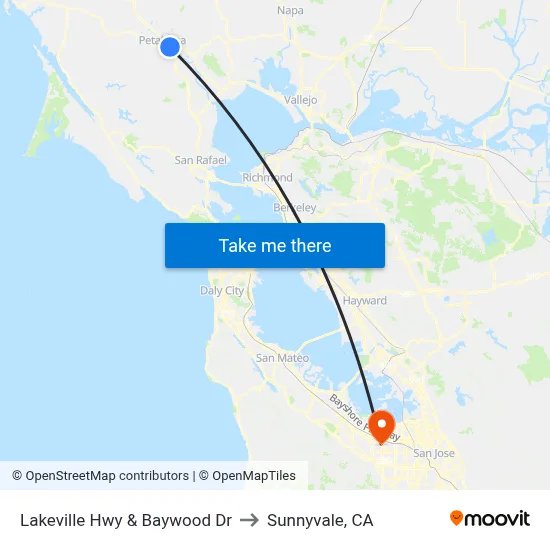 Lakeville Hwy & Baywood Dr to Sunnyvale, CA map