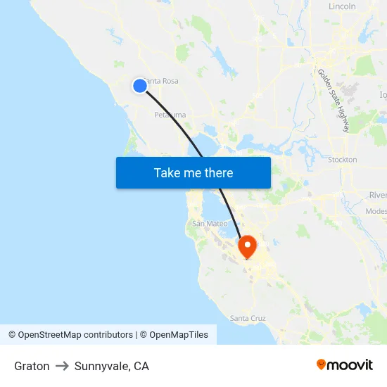 Graton to Sunnyvale, CA map