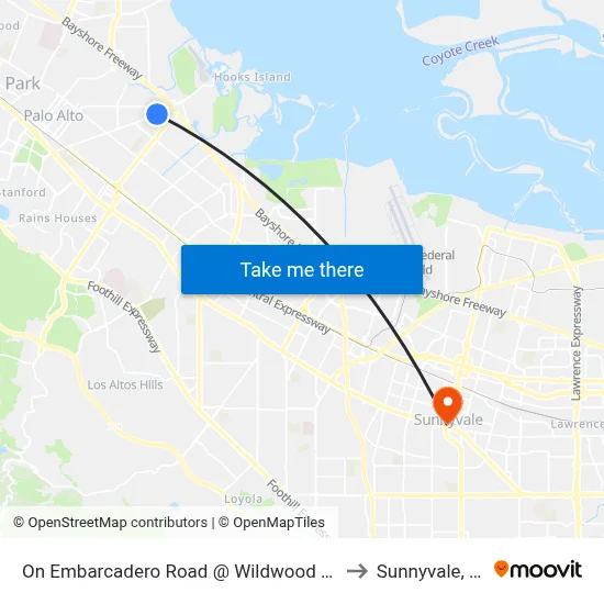 On Embarcadero Road @ Wildwood Lane to Sunnyvale, CA map