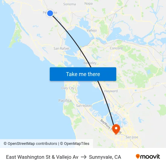 East Washington St & Vallejo Av to Sunnyvale, CA map