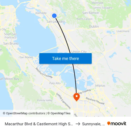 Macarthur Blvd & Castlemont High School to Sunnyvale, CA map