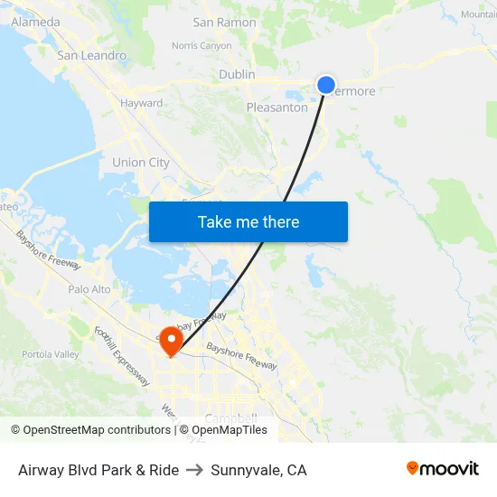 Airway Blvd Park & Ride to Sunnyvale, CA map