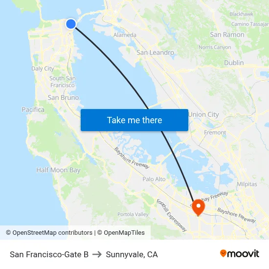 San Francisco-Gate B to Sunnyvale, CA map