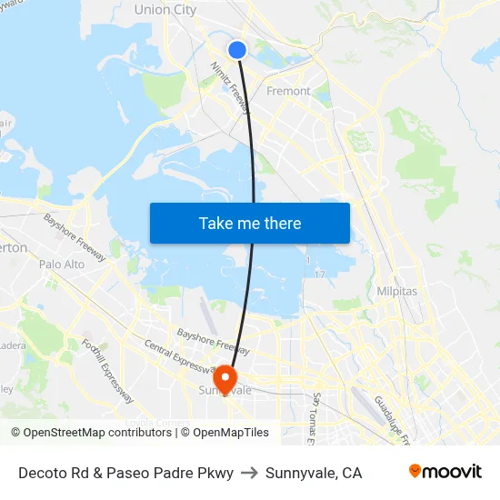 Decoto Rd & Paseo Padre Pkwy to Sunnyvale, CA map
