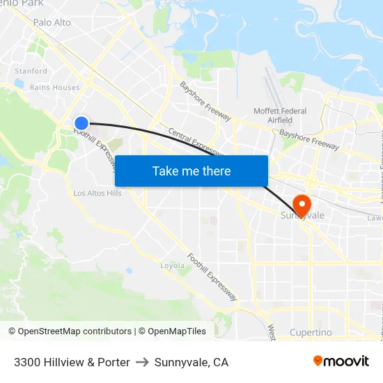 3300 Hillview & Porter to Sunnyvale, CA map