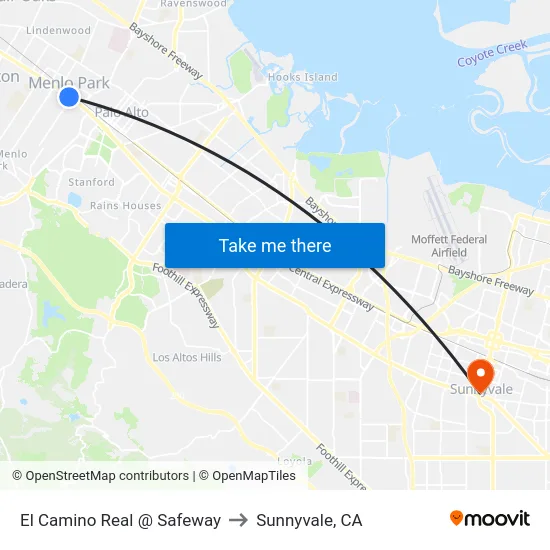 El Camino Real @ Safeway to Sunnyvale, CA map