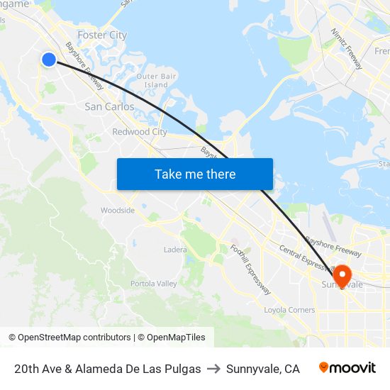 20th Ave & Alameda De Las Pulgas to Sunnyvale, CA map