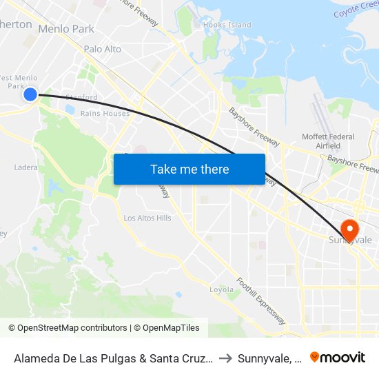 Alameda De Las Pulgas & Santa Cruz Ave to Sunnyvale, CA map