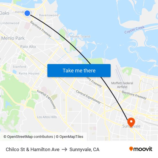 Chilco St & Hamilton Ave to Sunnyvale, CA map