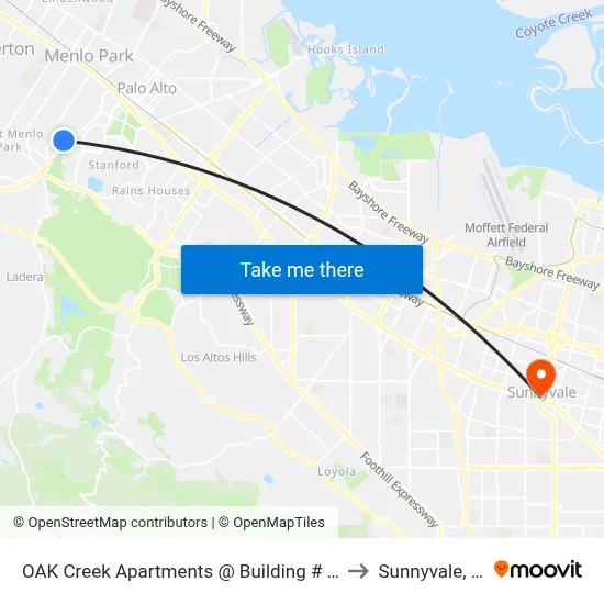 OAK Creek Apartments @ Building # 1470 to Sunnyvale, CA map