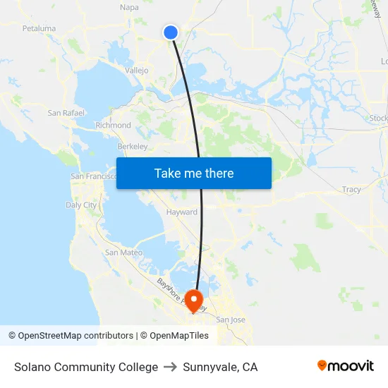 Solano Community College to Sunnyvale, CA map