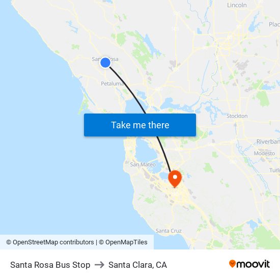 Santa Rosa Bus Stop to Santa Clara, CA map