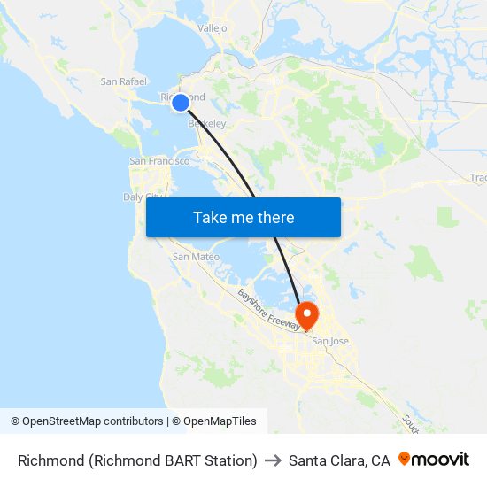 Richmond (Richmond BART Station) to Santa Clara, CA map