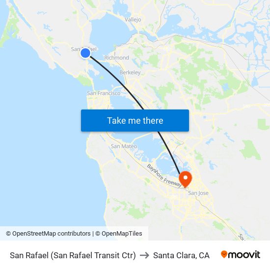 San Rafael (San Rafael Transit Ctr) to Santa Clara, CA map