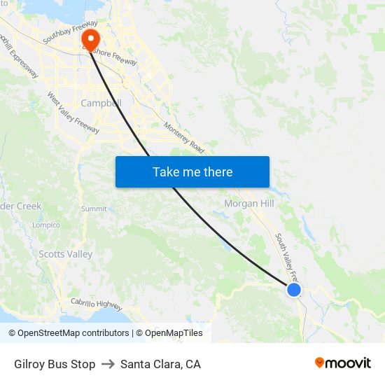 Gilroy Bus Stop to Santa Clara, CA map
