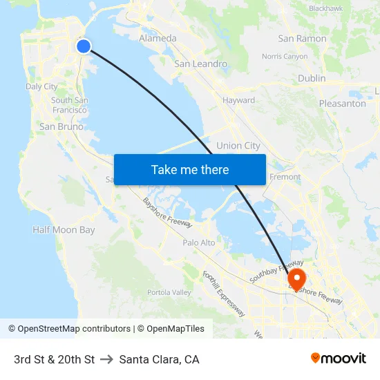 3rd St & 20th St to Santa Clara, CA map
