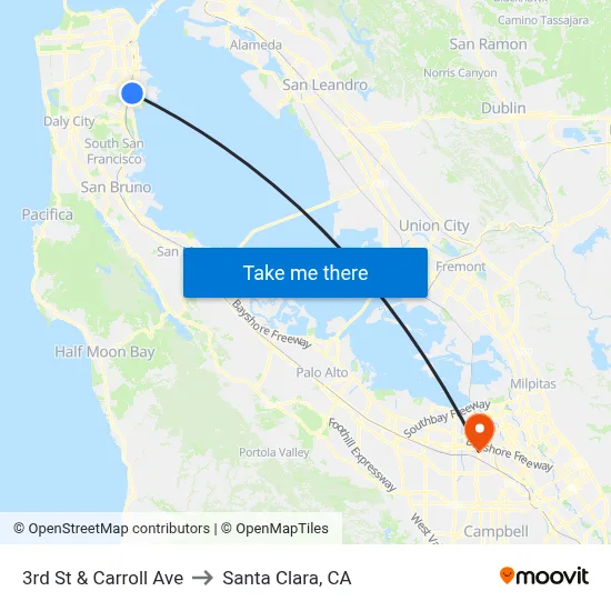 3rd St & Carroll Ave to Santa Clara, CA map