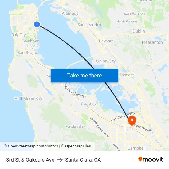 3rd St & Oakdale Ave to Santa Clara, CA map