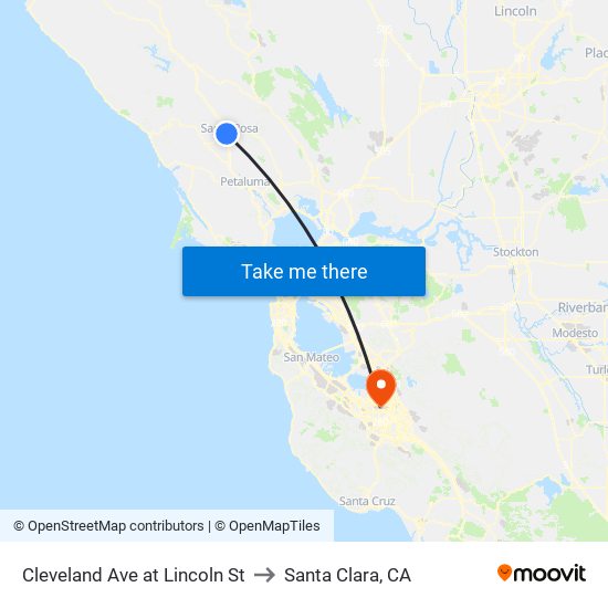 Cleveland Ave at Lincoln St to Santa Clara, CA map