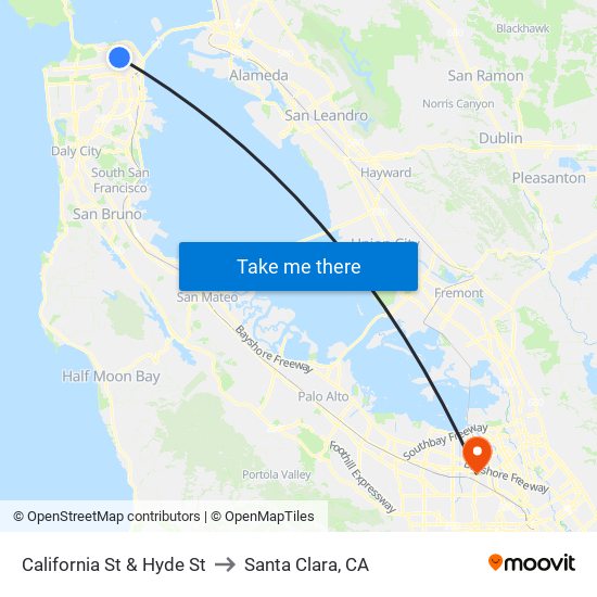 California St & Hyde St to Santa Clara, CA map