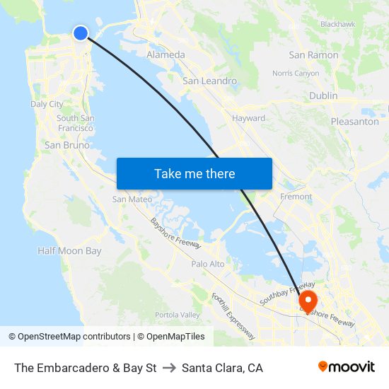 The Embarcadero & Bay St to Santa Clara, CA map