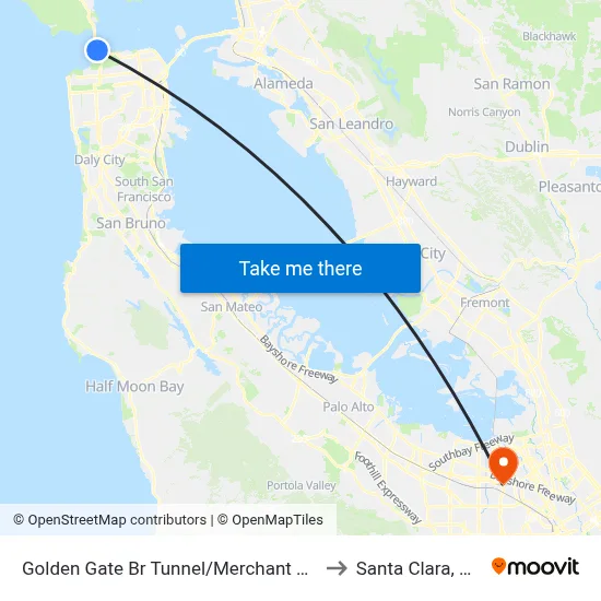 Golden Gate Br Tunnel/Merchant Rd to Santa Clara, CA map