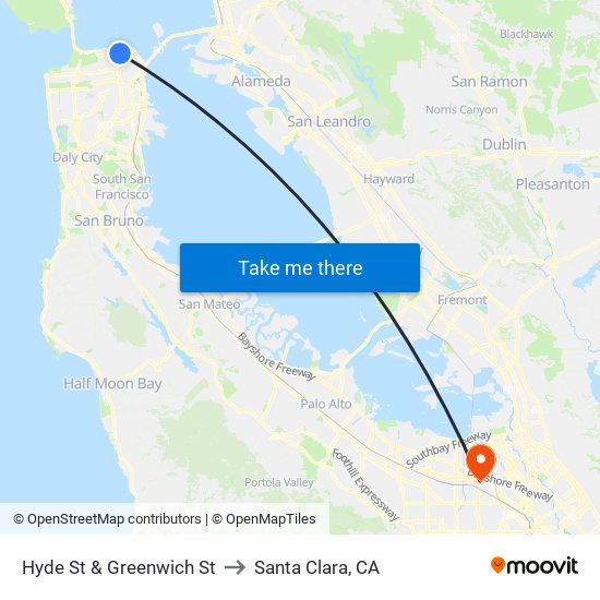 Hyde St & Greenwich St to Santa Clara, CA map