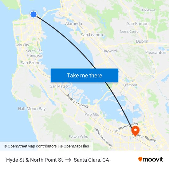 Hyde St & North Point St to Santa Clara, CA map