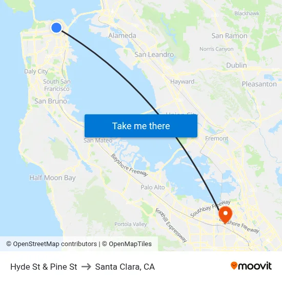 Hyde St & Pine St to Santa Clara, CA map