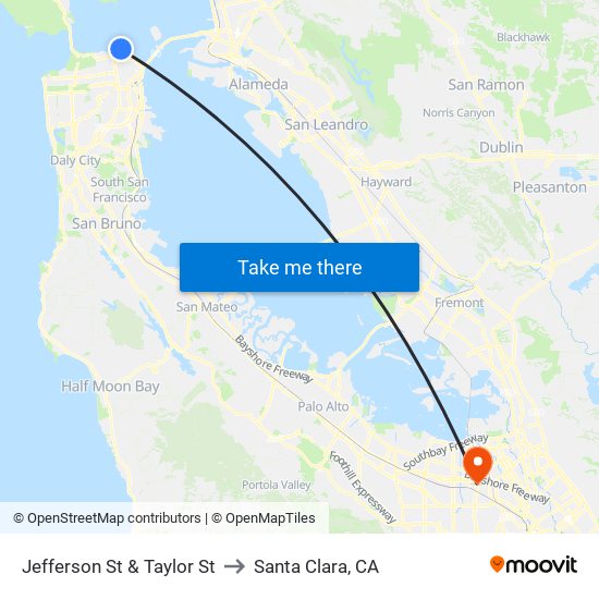 Jefferson St & Taylor St to Santa Clara, CA map