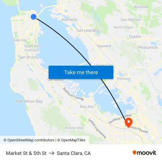 Market St & 5th St to Santa Clara, CA map