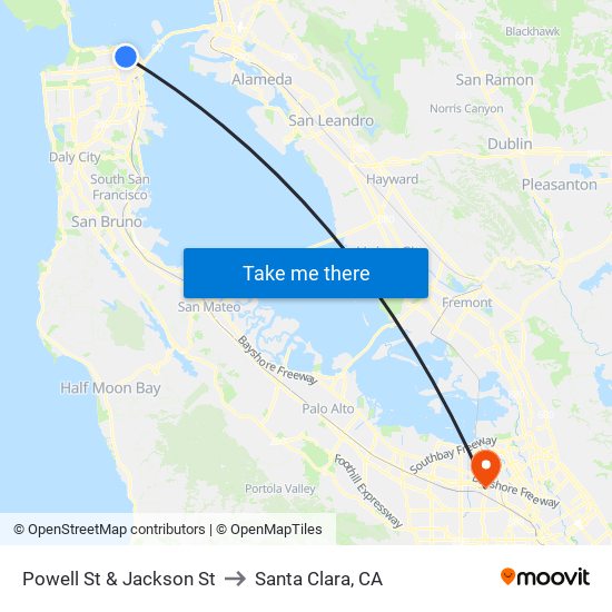 Powell St & Jackson St to Santa Clara, CA map