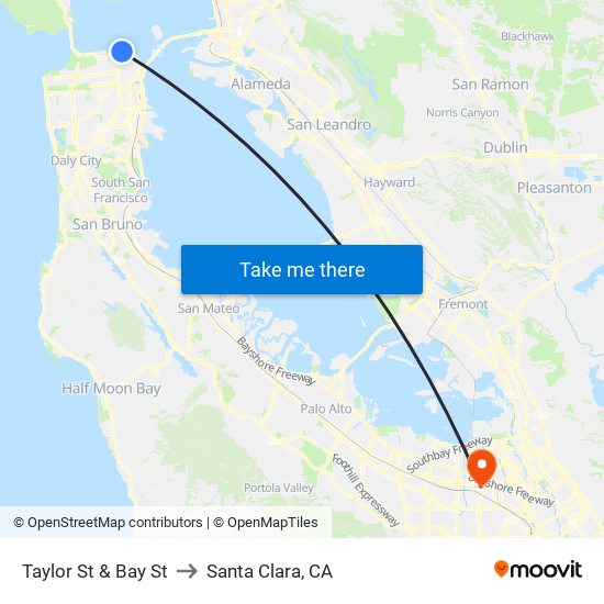 Taylor St & Bay St to Santa Clara, CA map