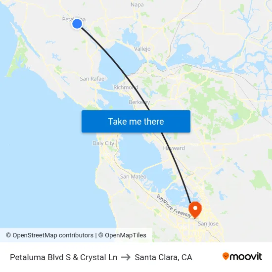 Petaluma Blvd S & Crystal Ln to Santa Clara, CA map