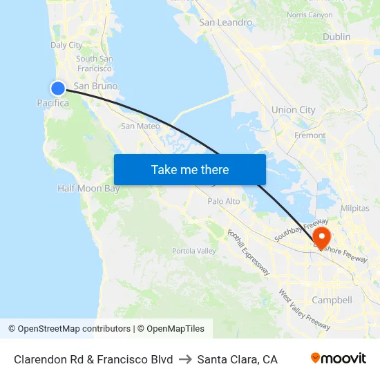 Clarendon Rd & Francisco Blvd to Santa Clara, CA map