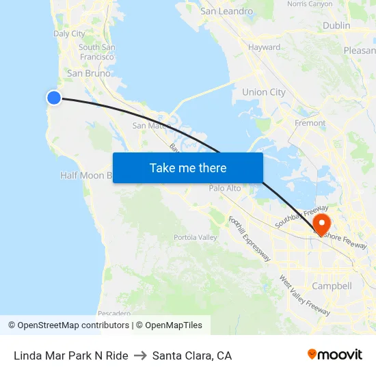 Linda Mar Park N Ride to Santa Clara, CA map