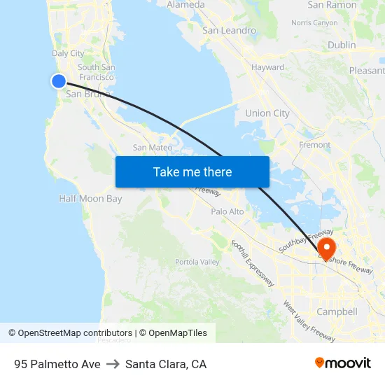 95 Palmetto Ave to Santa Clara, CA map