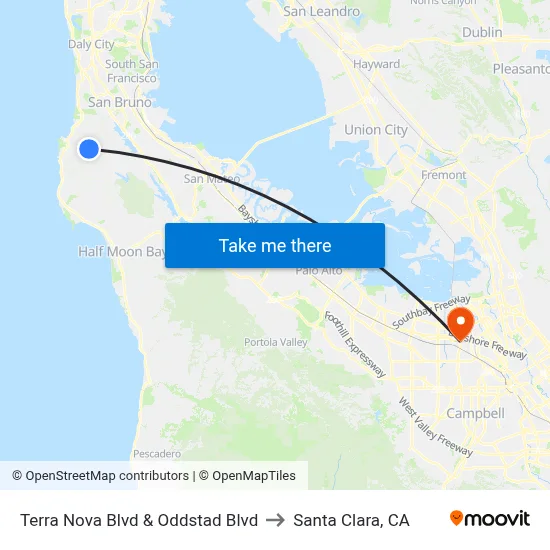 Terra Nova Blvd & Oddstad Blvd to Santa Clara, CA map