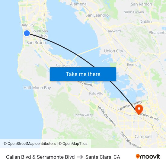 Callan Blvd & Serramonte Blvd to Santa Clara, CA map