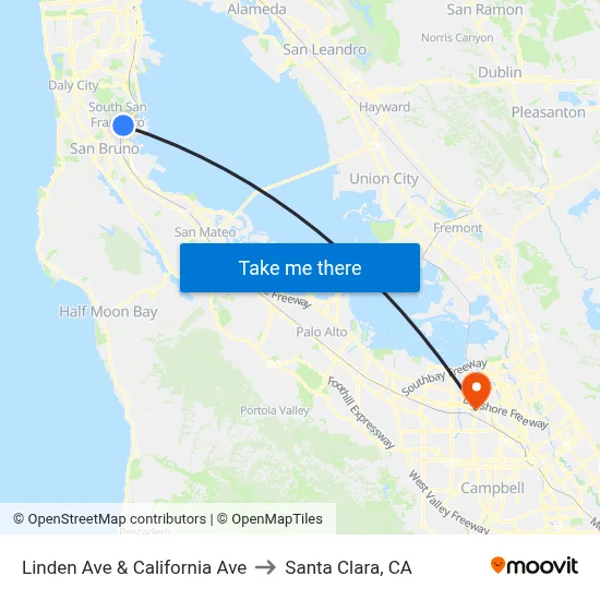 Linden Ave & California Ave to Santa Clara, CA map