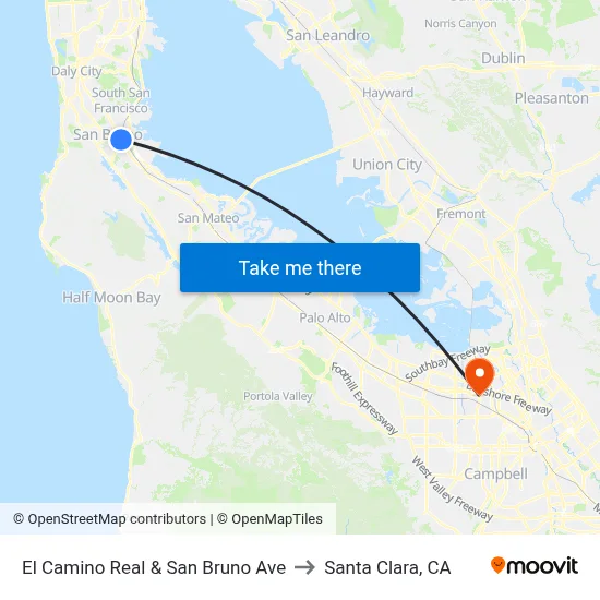 El Camino Real & San Bruno Ave to Santa Clara, CA map