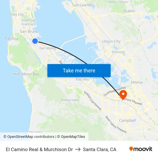 El Camino Real & Murchison Dr to Santa Clara, CA map