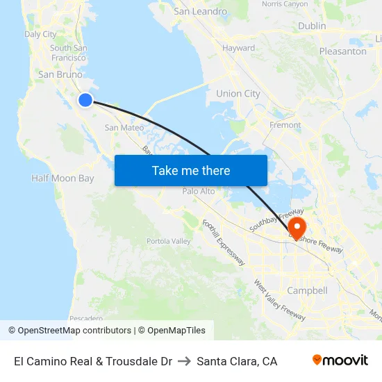 El Camino Real & Trousdale Dr to Santa Clara, CA map