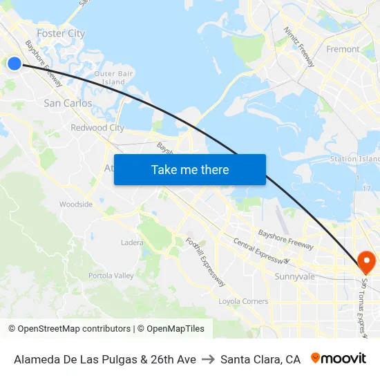 Alameda De Las Pulgas & 26th Ave to Santa Clara, CA map
