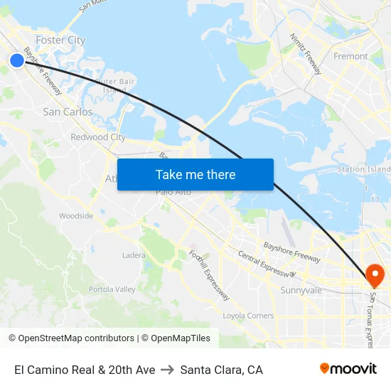 El Camino Real & 20th Ave to Santa Clara, CA map