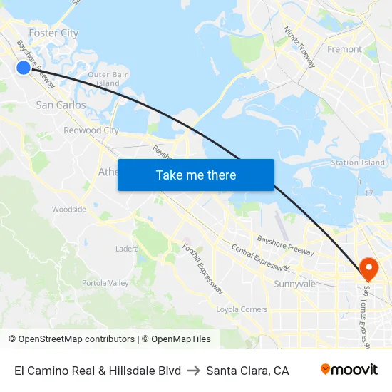 El Camino Real & Hillsdale Blvd to Santa Clara, CA map